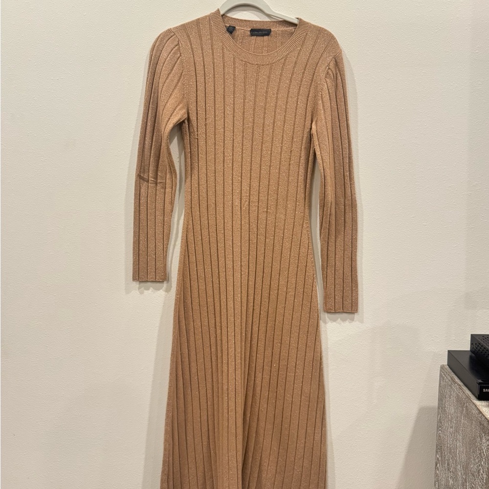 Saks Fifth Avenue Tan Long Sleeve Knit Dress